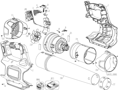 Default Diagram and Parts List for LSW60C Type 1 Black and Decker Leaf Blower / Vacuum